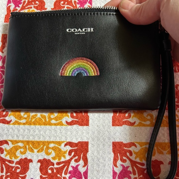 Coach Black Wristlet with Colorful Rainbow Detail & Coach Compact Mirror - Picture 3 of 5